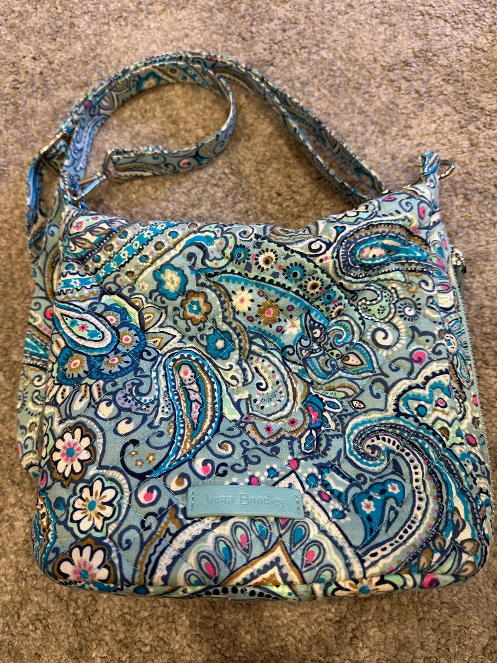 Vera Bradley Blue Turquoise Floral Paisley Quilted Crossbody Bag Purse
